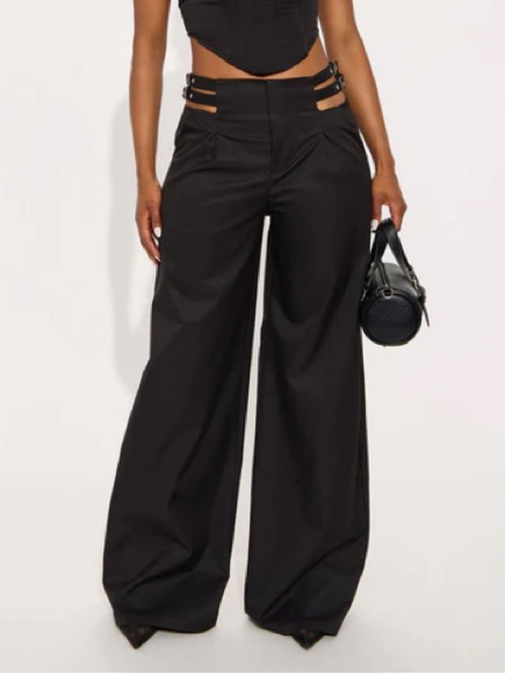 Fashion Nova Black Wide-Leg Cutout High-Rise Pants